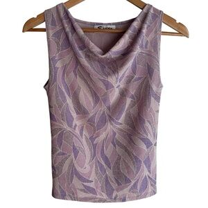 Sleeveless Cowl Neck Women's Top - Lavender Floral Sparkle